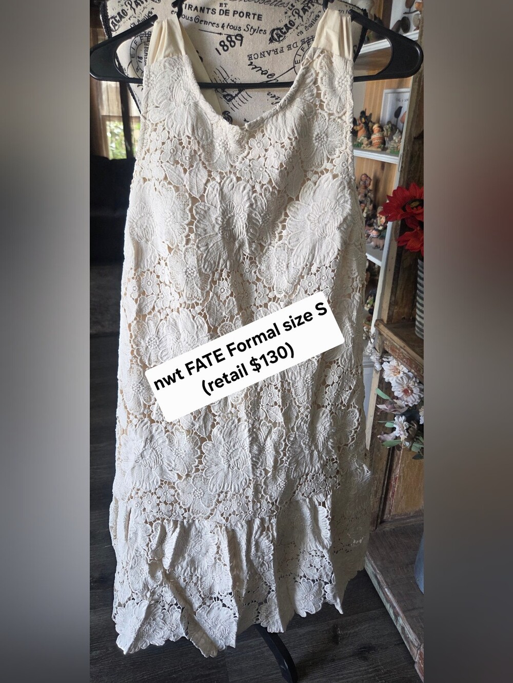 Fate Cream Floral Lace Midi Dress